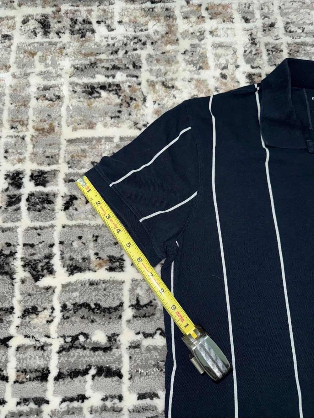 Banana Republic Navy Polo with White Vertical Stripes